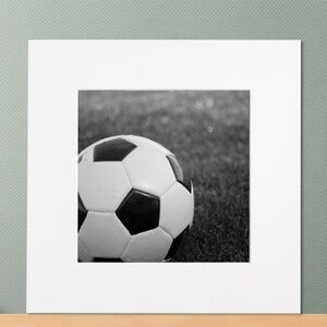 12x12 Soccer Ball Matted Art Photo, Black and White Sports Wall Art, Football